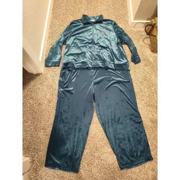 Anthony Richards Teal Velour Stretch Pants and Zip Jacket Embellished Size 5X - Picture 1 of 7
